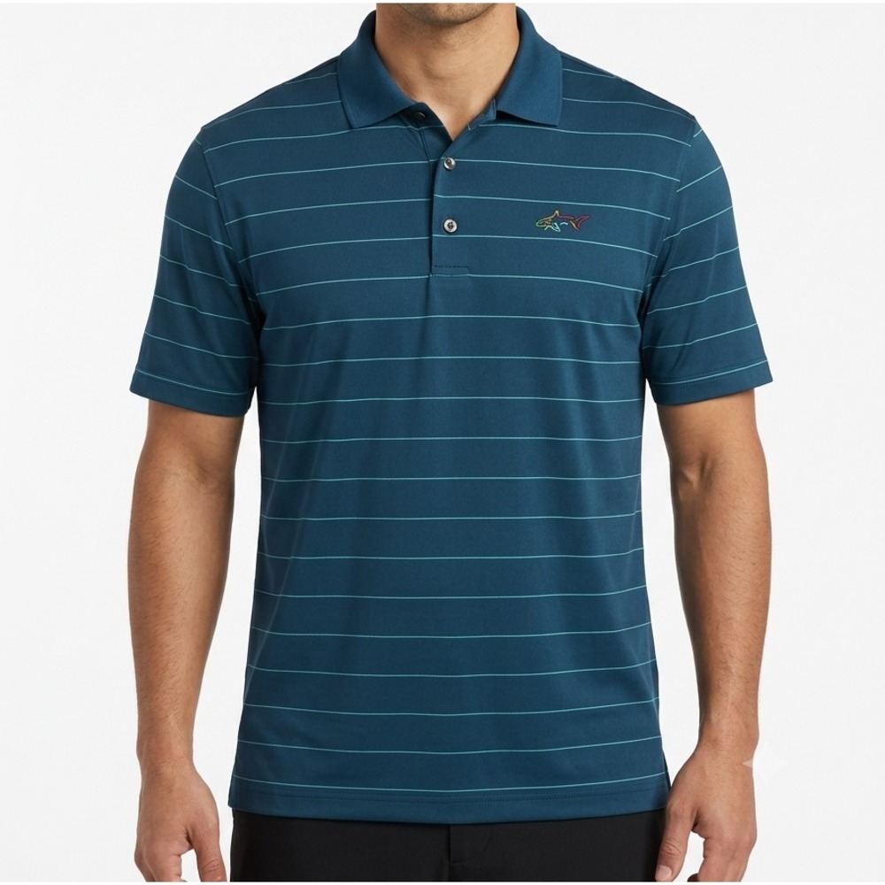 Greg Norman Polo Shirt Mens XL Blue Striped Golf Short Sleeve Tasso Elba Summer